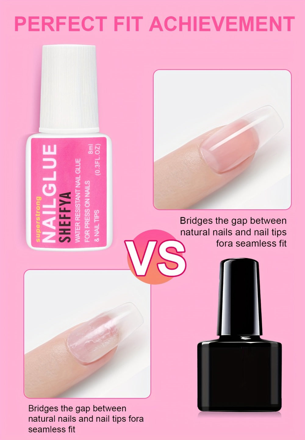 Nail Glue Set, 8ml Brush-On Bottles in 2-, 5- or 10-Piece Options with SHEFFYA Package and EMNAGLUE Bottle Markings — image 1