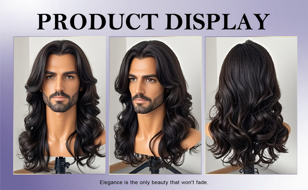 Synthetic Wig 26-Inch Men's Loose Curls with Middle Part in Seven Colors and Cap with Item-Specific Color, Length, Texture an