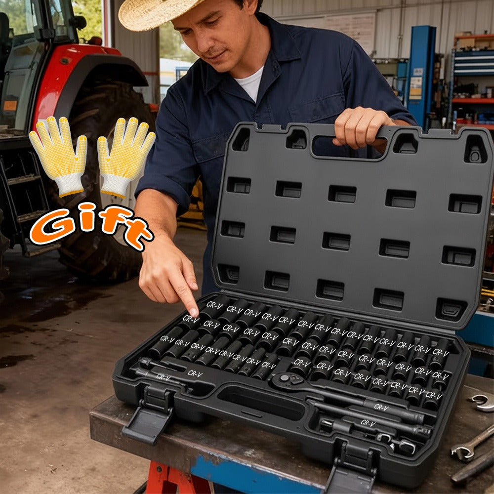 Ratchet Socket Wrench Set 50 & 55-Piece – Professional Boxed Tool Kit for Auto, Bicycle & Machinery Maintenance Racing-Grade 