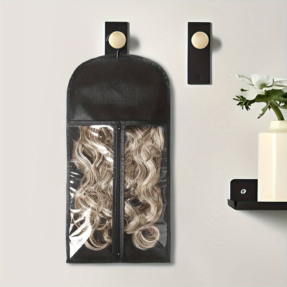 Hanging Wig Storage Bags, Six-Piece Black Set with Clear Front Panels, Zippers and Integrated Hangers — image 8
