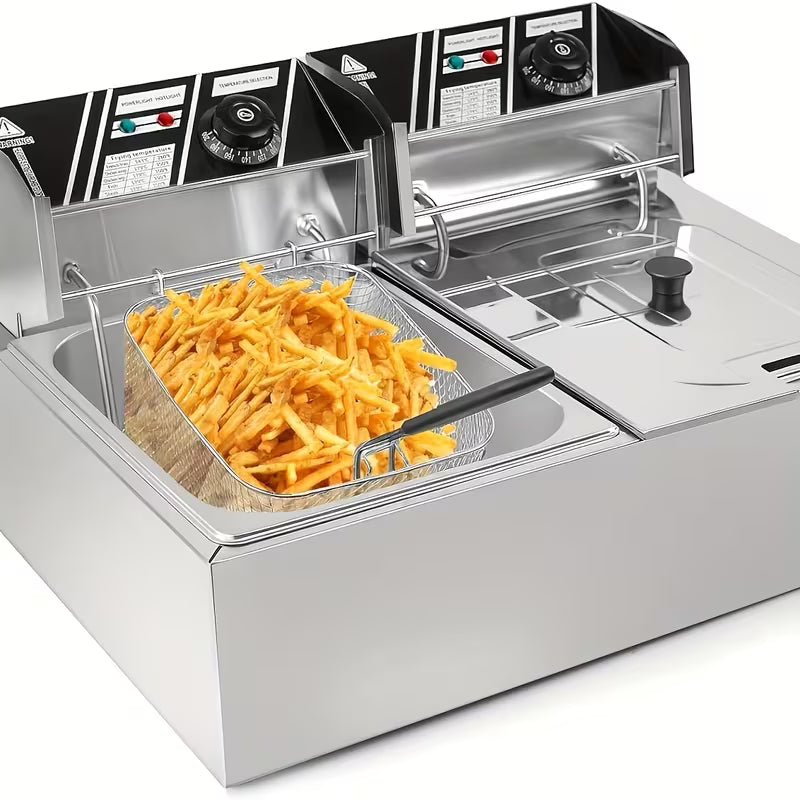 Stainless Steel Electric Deep Fryer with 2 Baskets