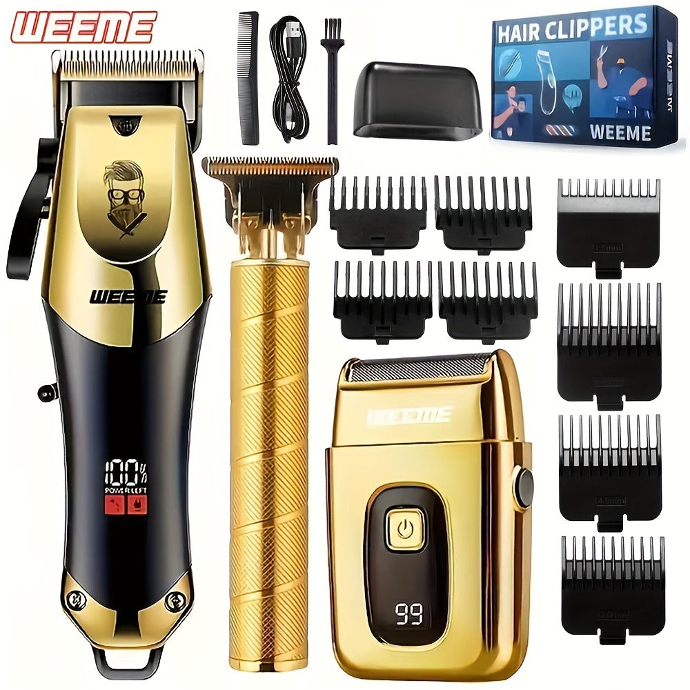 Hair Clipper Set for Men USB Rechargeable – LCD Display Cordless Trimmer, Guide Combs & Cleaning Brushes, Professional Home H