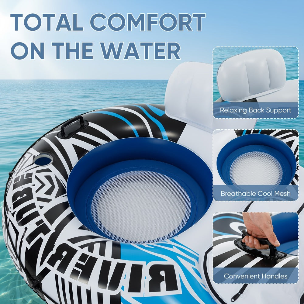 Pool Float Double Ring Raft for Two with Detachable Cooler, Two Cup Holders and Inflatable Backrests — image 8