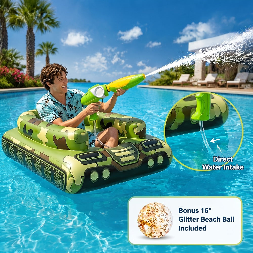 Giant Tugboat Pool Float 60 Inch XL Ride-On Inflatable Raft with Built-In Water Sprayer & 16-Inch Beach Ball — image 4