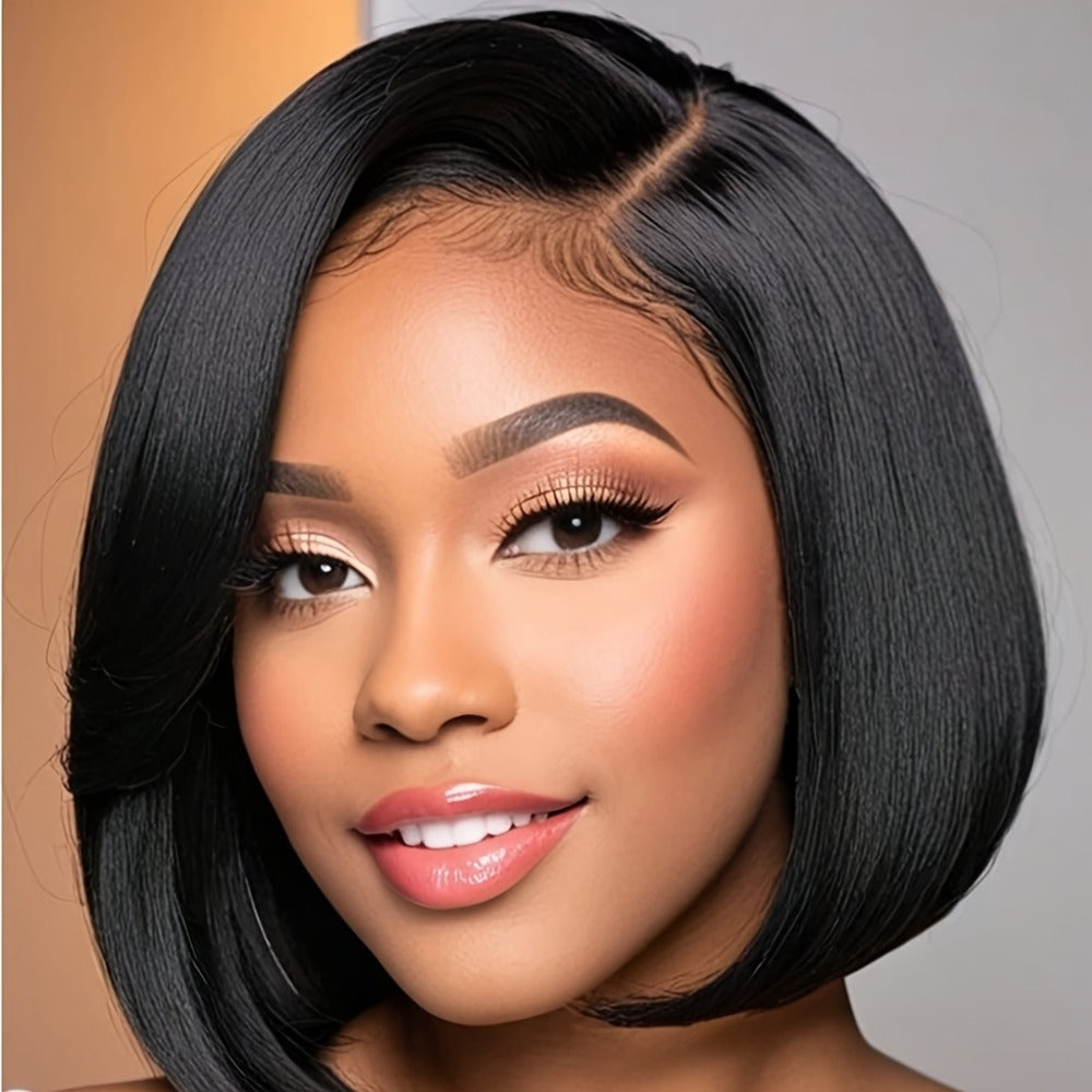 Lace Front Bob Wig Human Hair T Part 13x4 Pre-Plucked 180% Density Straight Side Part Natural, for Home, Travel and Salon Hai