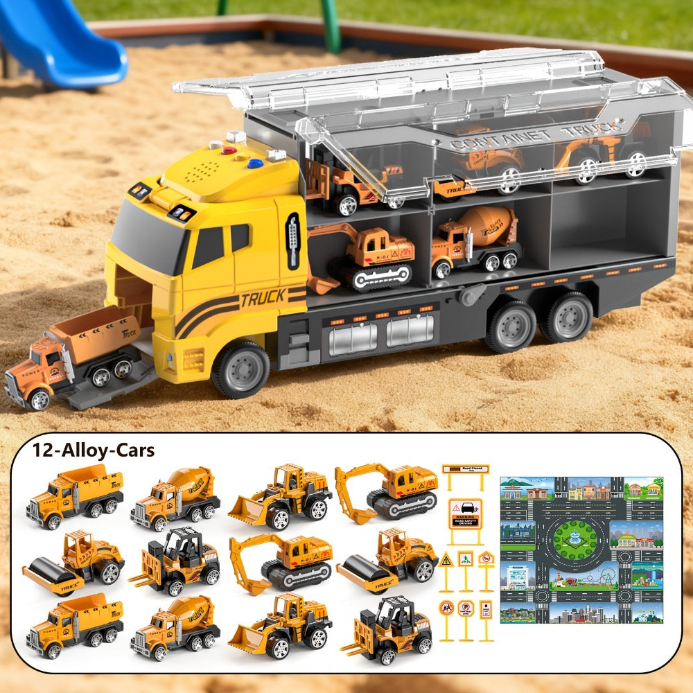13-in-1 Construction Truck Vehicle Toy Set with Die-Cast Metal Cars & Play Mat with the Listed Color, Size or Set Options for