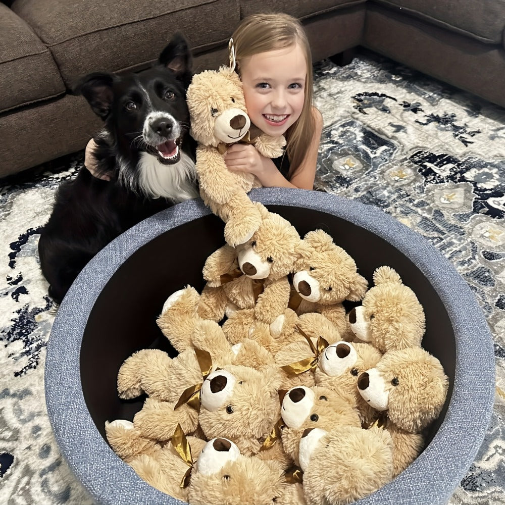 Plush Toy Eight-Pack of 11-Inch Teddy Bears in Dark Brown or Khaki for Events and Favors for Character Display, Room Decor an