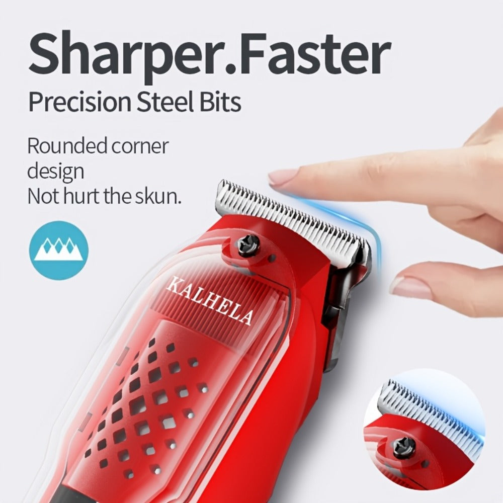 Transparent Electric Hair Clipper with Digital Display, Four Guide Combs, Grooming Tools and Red, Black or Blue Finish — imag