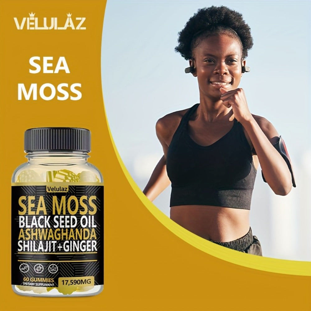 Sea Moss Herbal Gummies, 60 Count with Black Seed Oil, Ashwagandha, Shilajit and Ginger Blend — image 6