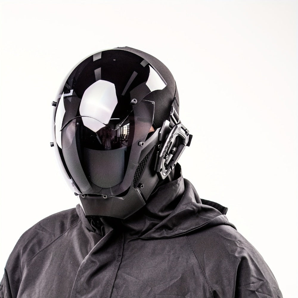 Mechanical Cyberpunk Mask Black, Futuristic Sci-Fi Half Face Costume Prop for Halloween Cosplay, Rave Bar Club Party — image 