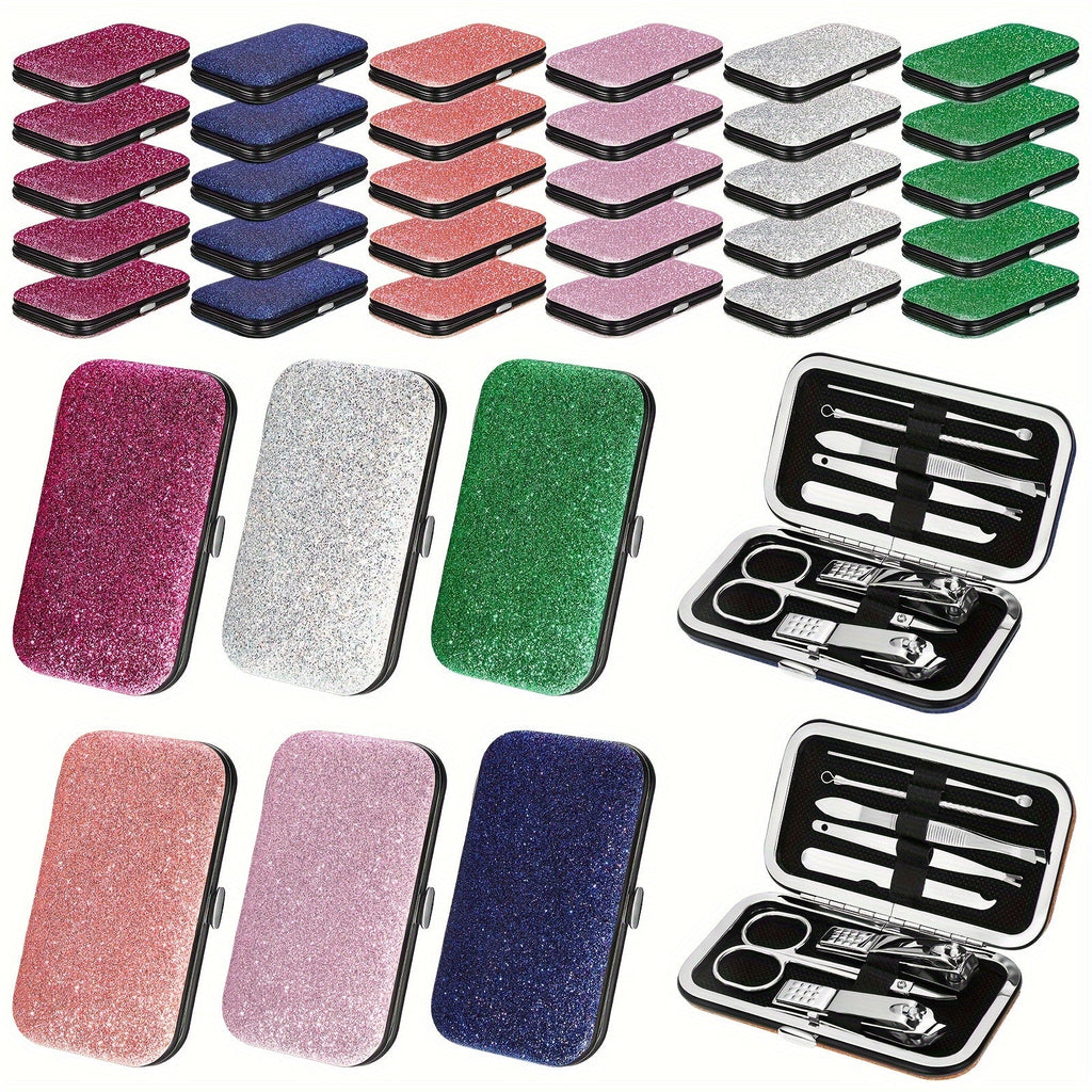 Bulk Manicure Gift Set 30 Packs 8-in-1 Stainless Steel Nail Care & Pedicure Tools with Glitter Travel Case — image 6