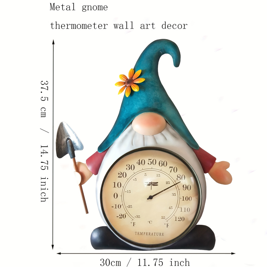 Outdoor Thermometer Metal Gnome | Wall Decor Patio Garden Indoor — image 3
