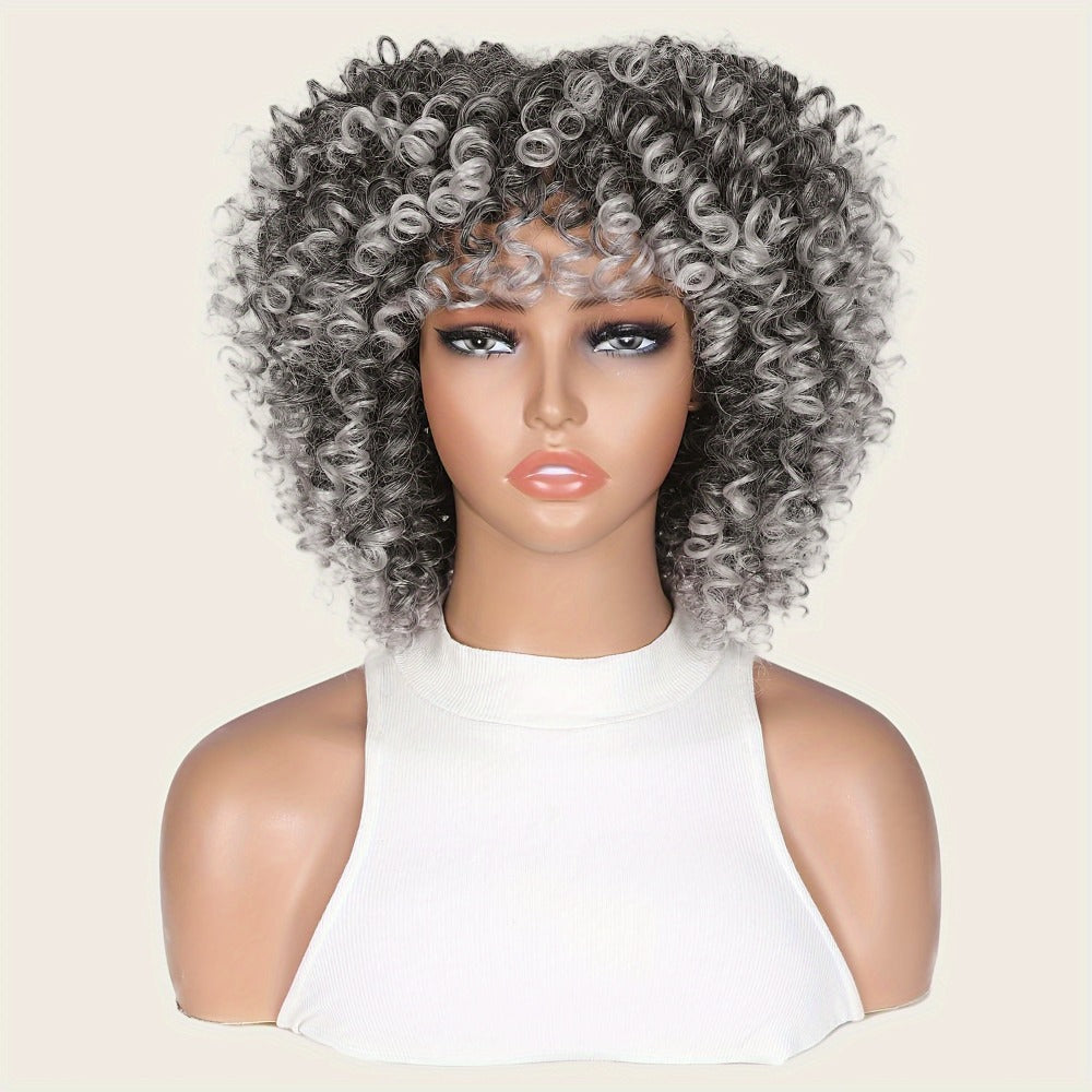 Synthetic Wig 14-Inch Kinky Curly Afro with Bangs, 180% Density and Stretch Net Cap for Daily Style — image 17