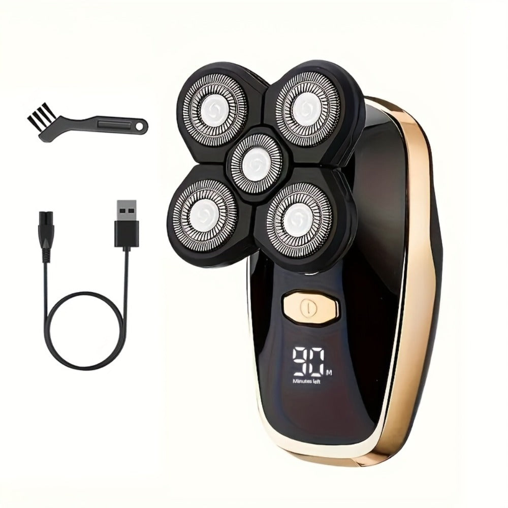 9D Floating Head Electric Razor for Bald Men 5-in-1 Grooming Kit Beard Trimmer Nose Hair Trimmer Facial Cleanser Body Groomer