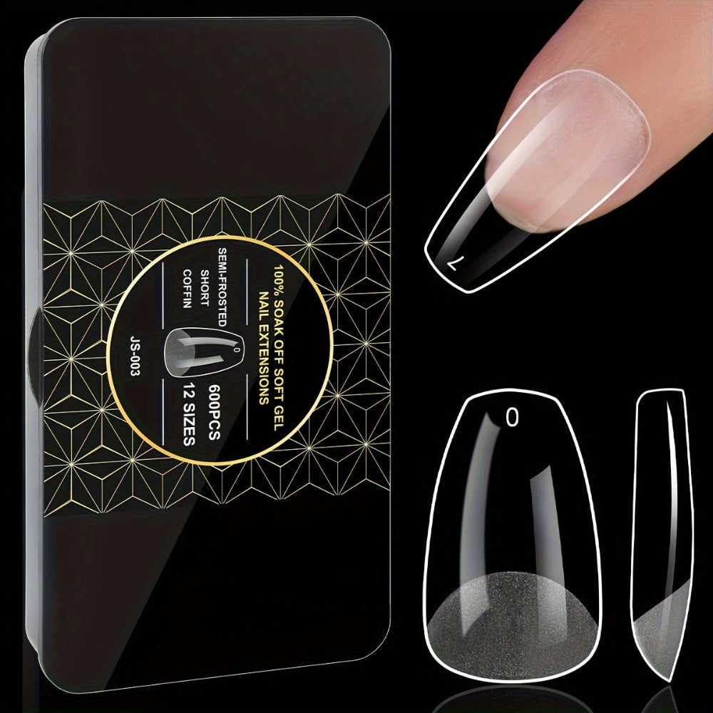 Gel Nail Tips 600 Pieces Clear Crystal Full Cover Nail Extensions – Almond Oval Coffin Stiletto Square Short Medium Long Soft