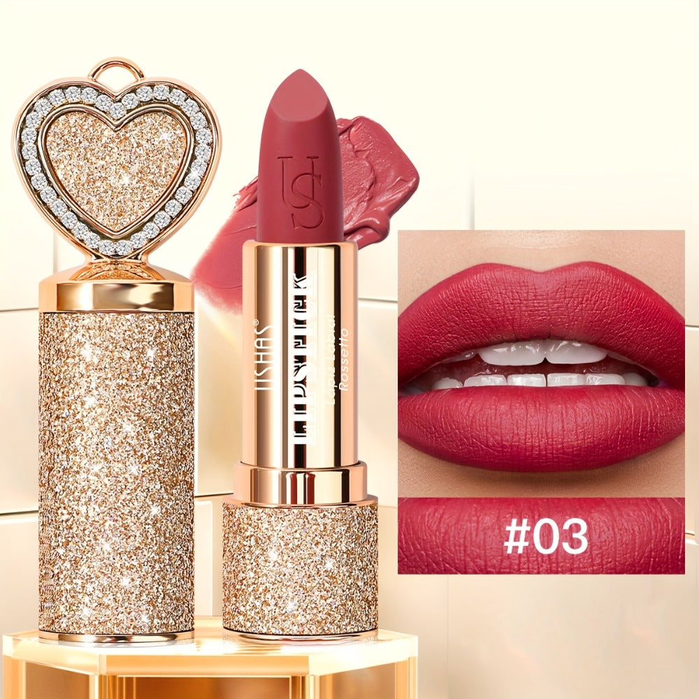 Matte Lipstick Heart-Shaped Design 24H Long-Lasting Velvet Finish – Transfer-Resistant Highly Pigmented Buildable Lip Color —