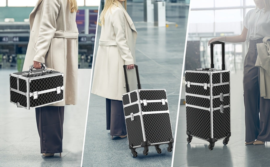 Makeup Train Case with Telescoping Handle in Black or Pink and Sponge Set — image 12