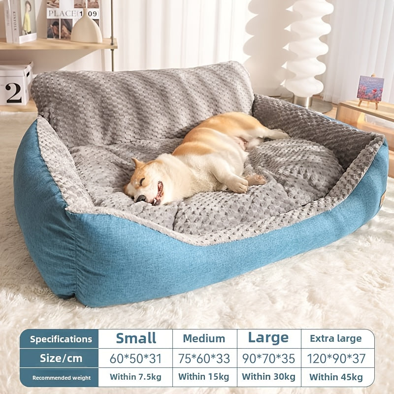 Blue-Gray Dog Bed Couch with Raised Back and Side Bolsters in Four Sizes, Plus One Random Cat Teaser — image 4