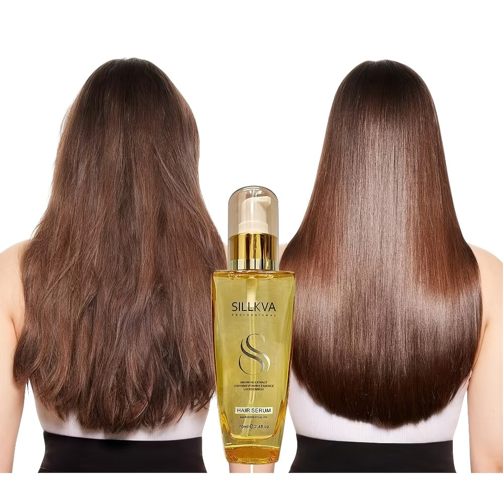 SILLKVA Argan Oil Liquid Hair Serum, Frizz Control & Flyaway Tamer, Smoothing Leave-In Treatment for Dry Damaged Hair — image