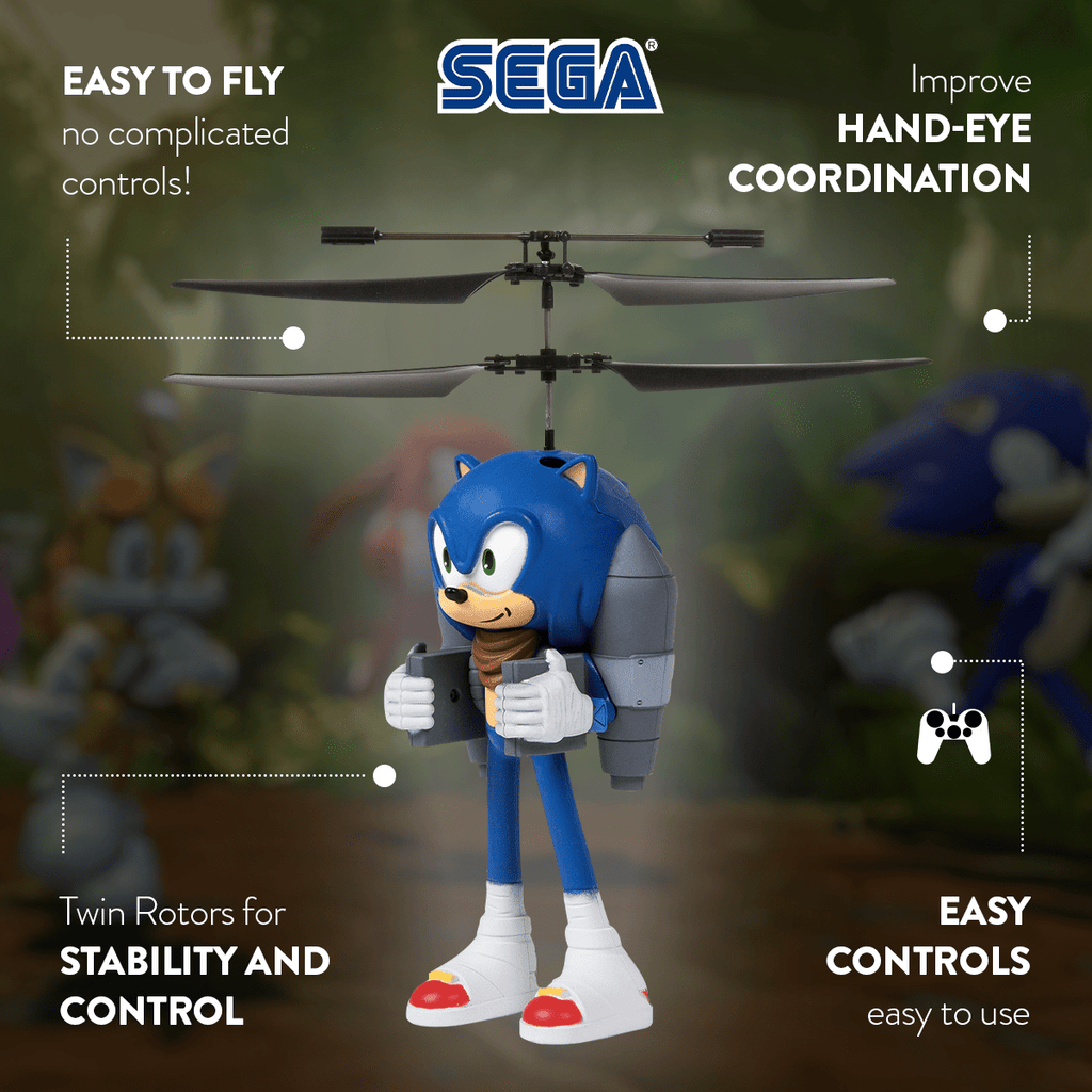 Sonic the Hedgehog 2.5CH IR Jetpack Flying Figure Helicopter, Remote Control Indoor Flying Toy for Kids Boys Sonic Fans — ima