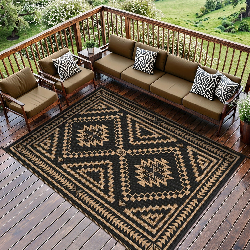 Outdoor Reversible Plastic Straw Rug for Patio Deck RV Camping – Waterproof UV-Resistant Lightweight Mat, Multiple Sizes & Co