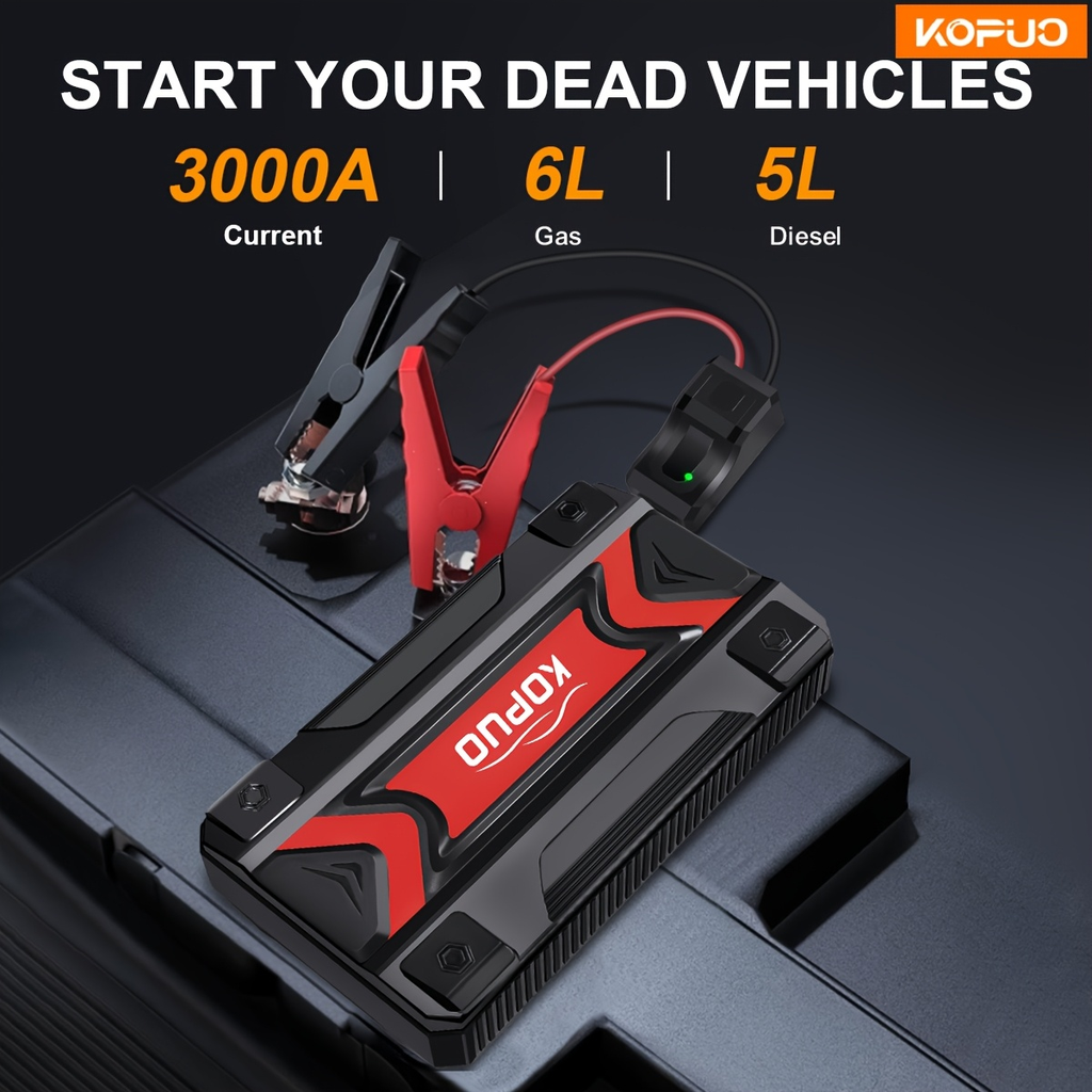 Car Jump Starter Power Bank 3-in-1 12V Battery Booster Charger LED Flashlight SOS for Cars Motorcycles for Garden, Patio and 