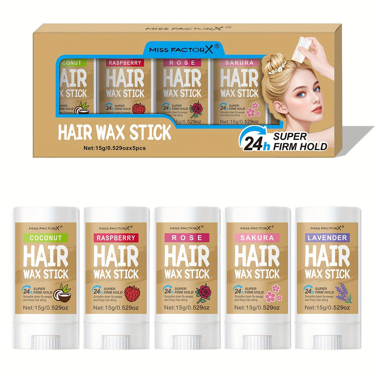 Hair Wax Stick 5 Pack Flyaway Control Edge Control with Jojoba Oil for Home, Travel and Salon Hair Styling — image 21