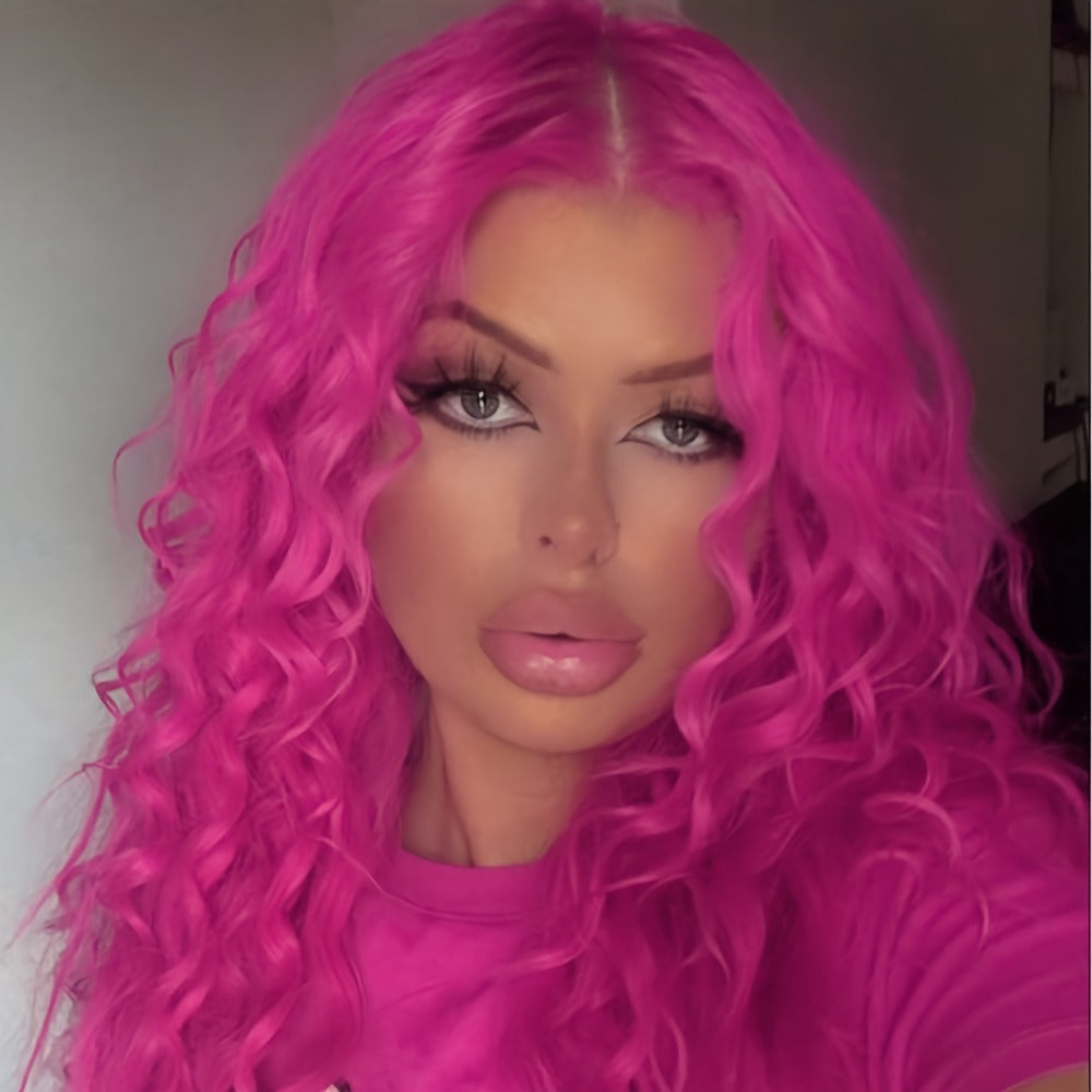 Lace Front Wig 28in Deep Curly Synthetic Style with 13x4 Lace, 180% Density and Black or Hot Pink Color — image 5
