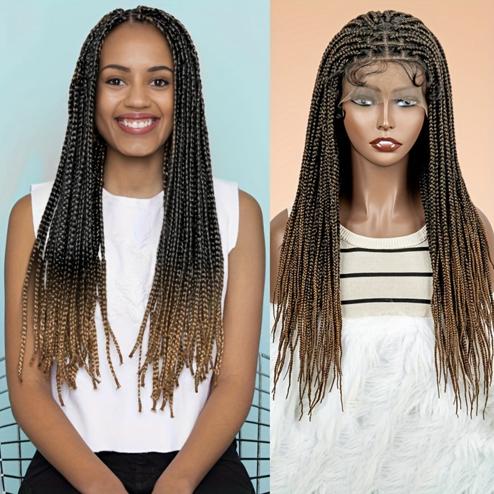 Thirty-Inch Box-Braid Wig with 360 Lace Cap and Four Black, Blonde, Burgundy or Auburn Options — image 4