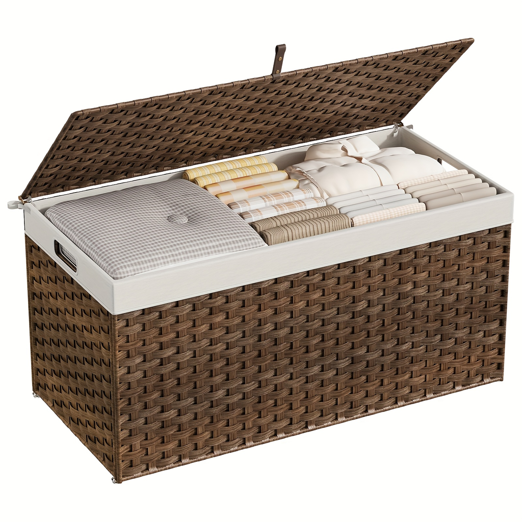 Large Wicker Storage Basket with Lid, Handles, Soft Lining, Metal Frame in a 220L Lidded Format — image 9