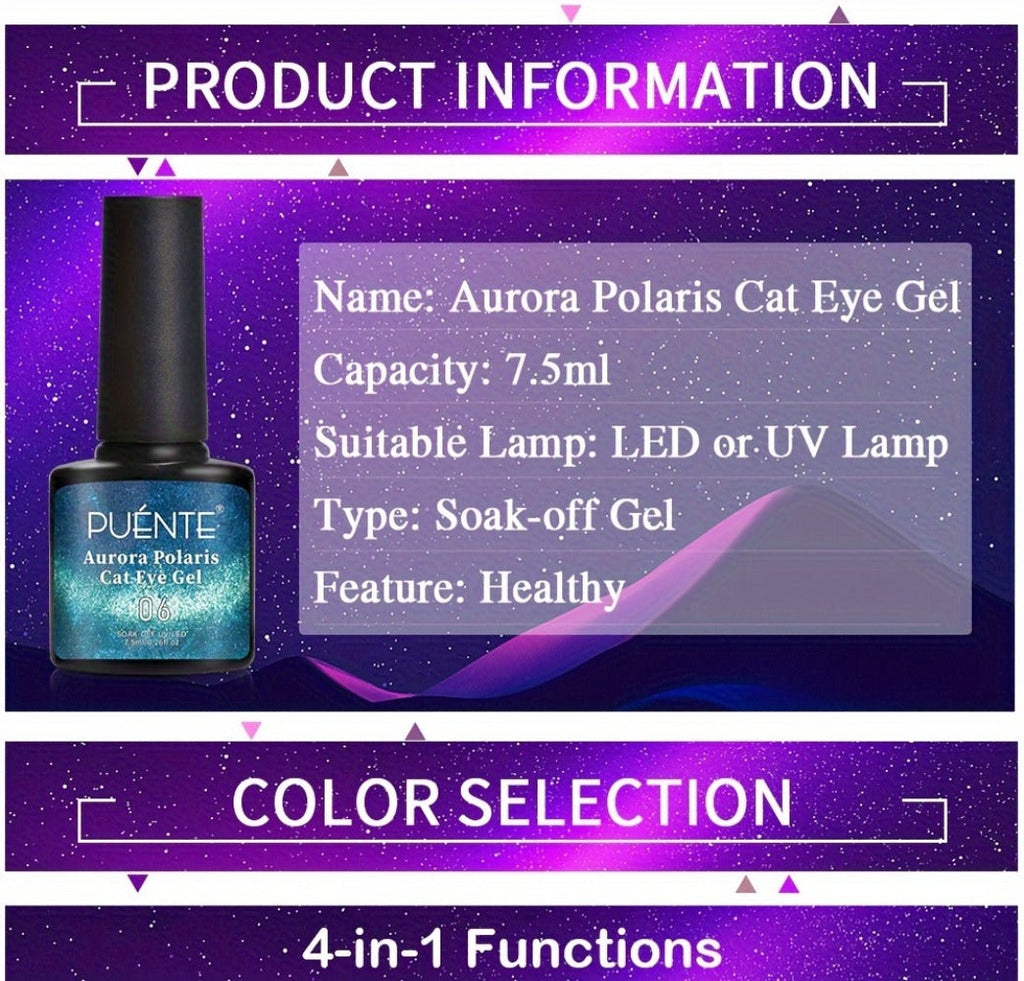 Gel Nail Polish 6-Piece 9D Aurora Magnetic Cat-Eye Set with Pearl-Shell Glitter Effect and UV/LED Soak-Off Cure — image 11