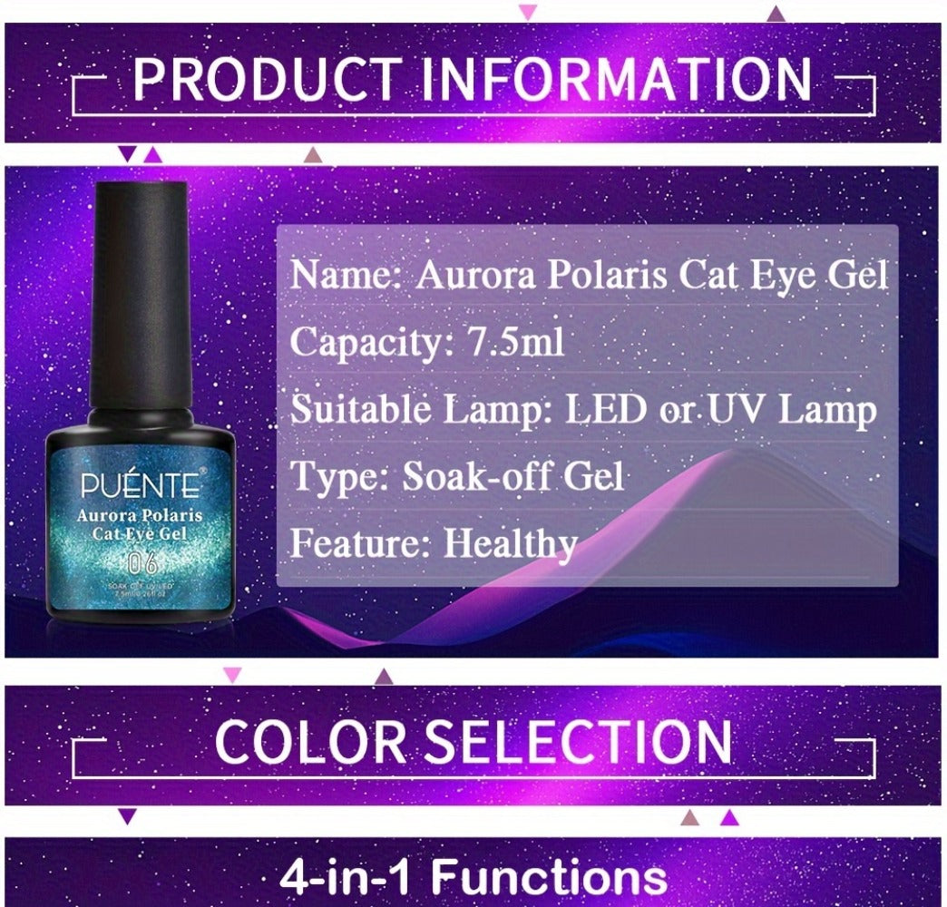Gel Nail Polish 6-Piece 9D Aurora Magnetic Cat-Eye Set with Pearl-Shell Glitter Effect and UV/LED Soak-Off Cure — image 11