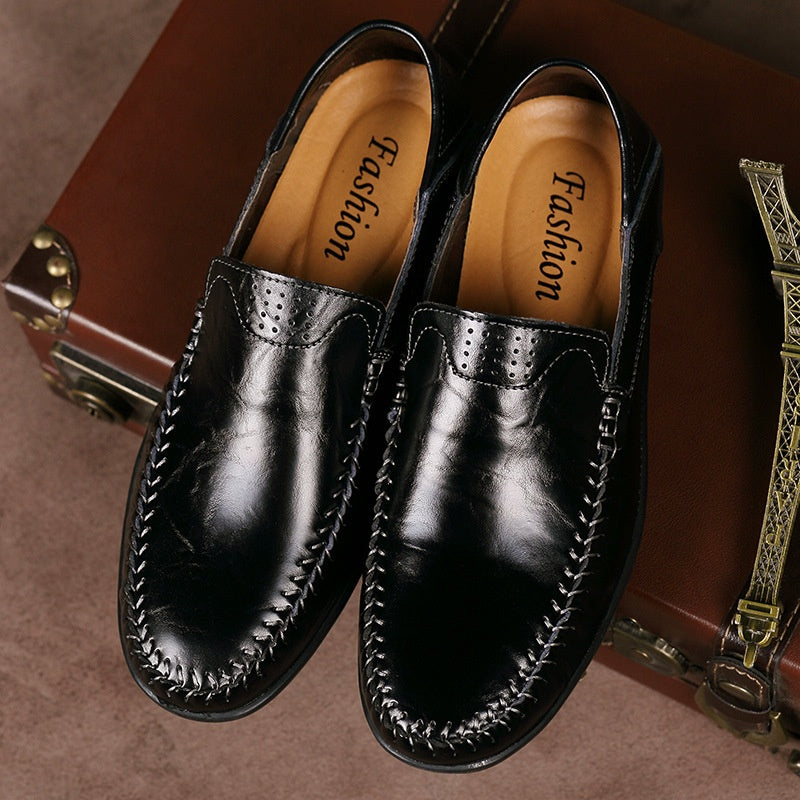 Men's Casual Leather Shoes Lightweight And Versatile British-style Round Toe