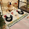 Rooster Print Door Mat with Light Striped Field and Fringed-Look Border in Three Rectangles or One Runner — image 4