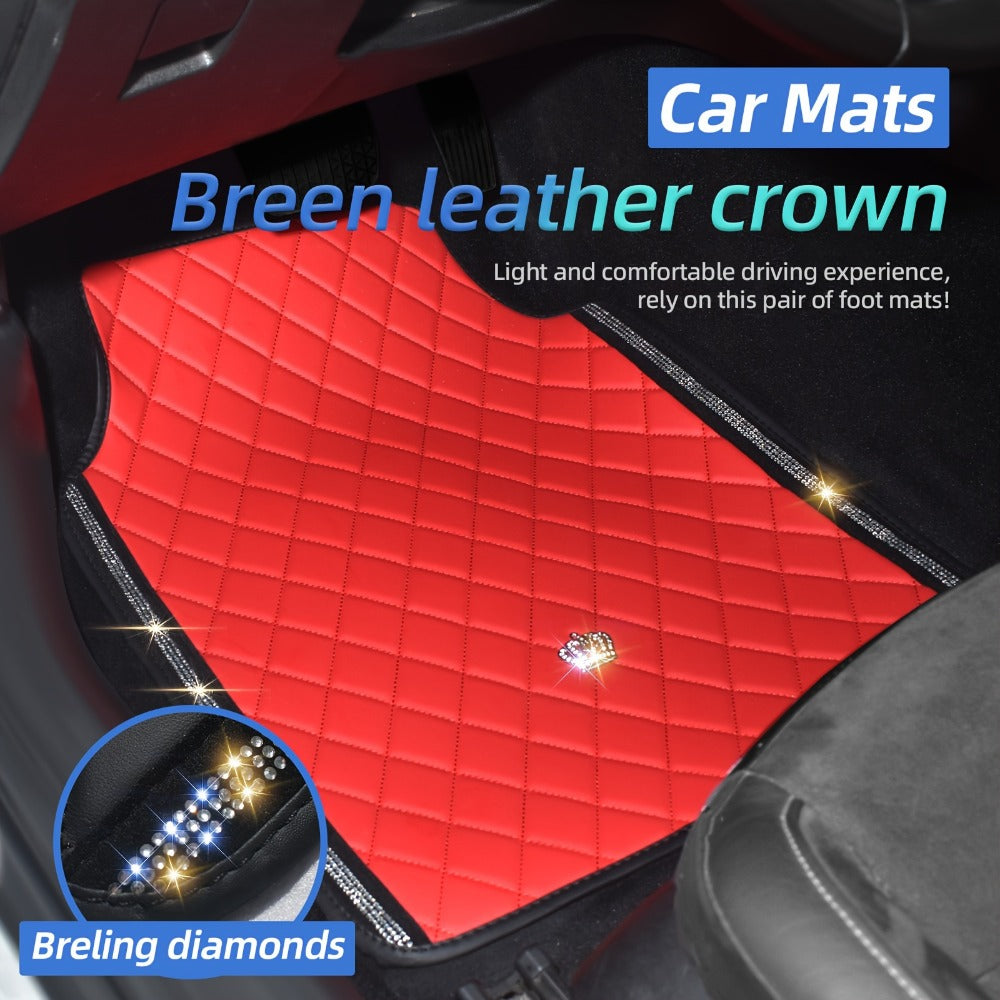 Quilted Crown Car Floor Mats, Four-Piece Set in Red, Black or Prismatic Embossed Style Options — image 2
