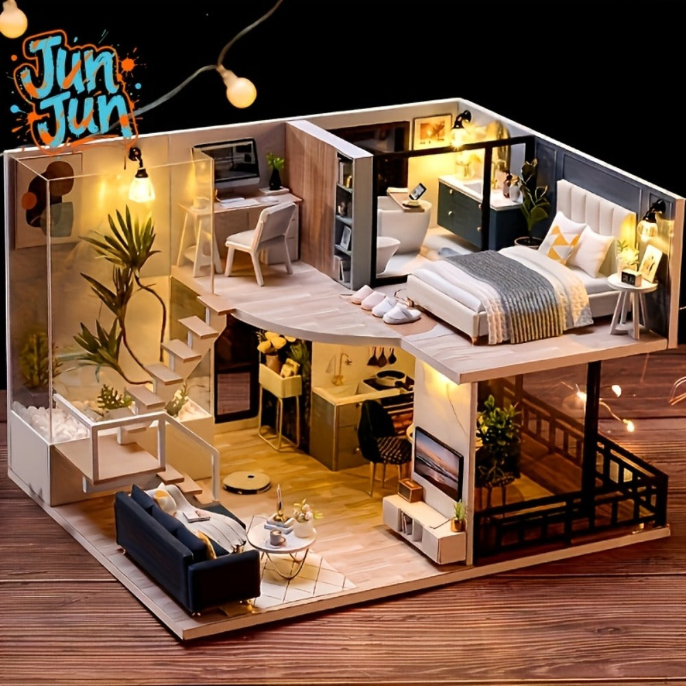 Double Story Wooden Cottage 3D Puzzle Model Kit with Furniture & Tools with the Listed Color, Size or Set Options for Everyda