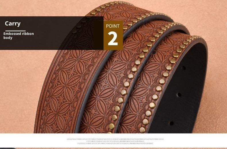 Cowhide Leather Belt For Men With Embossed Rivets