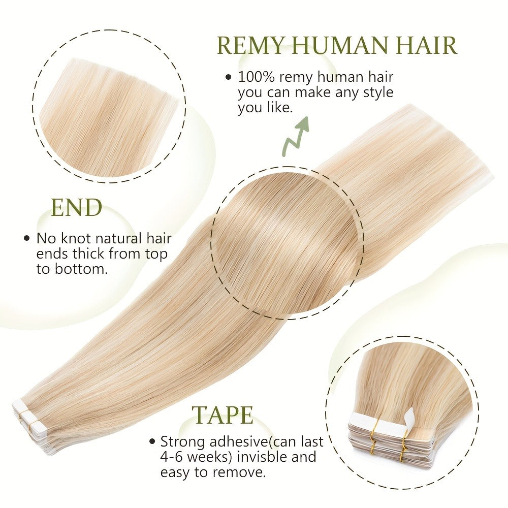Hair Extensions Straight Brazilian Remy Human Hair Tape-In Set with 10 Pieces, 12–24-Inch Lengths and 11 Colors — image 10