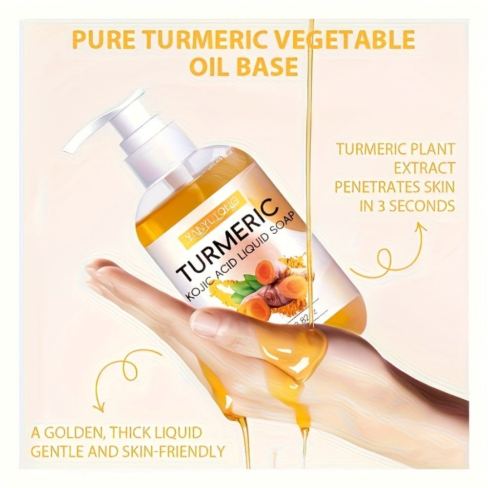 Turmeric Kojic Acid Liquid Soap 250g – Skin Brightening Body Wash for Dark Spots, Even Skin Tone, Deep Cleansing Rich Foam — 