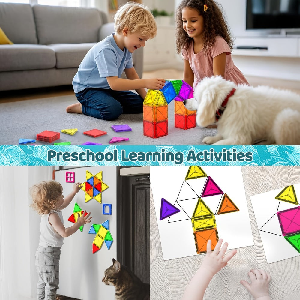 Castle Magnetic Tiles Building Set 102 or 116 Pcs, 3D STEM Sensory Blocks, Pretend Castle Playset for Preschool Boys & Girls 