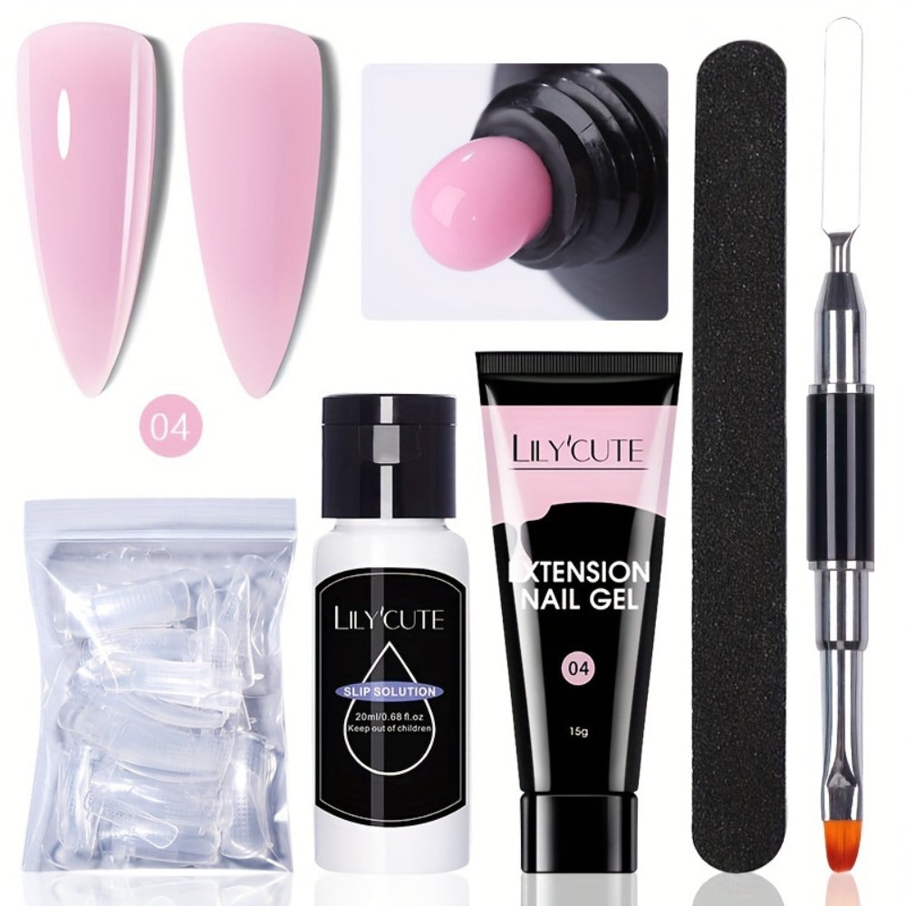 Builder Gel Nail Extension Kit – Quick Build UV LED Acrylic Gel in White Nude Pink Crystal for Nail Construction Overlay Scul