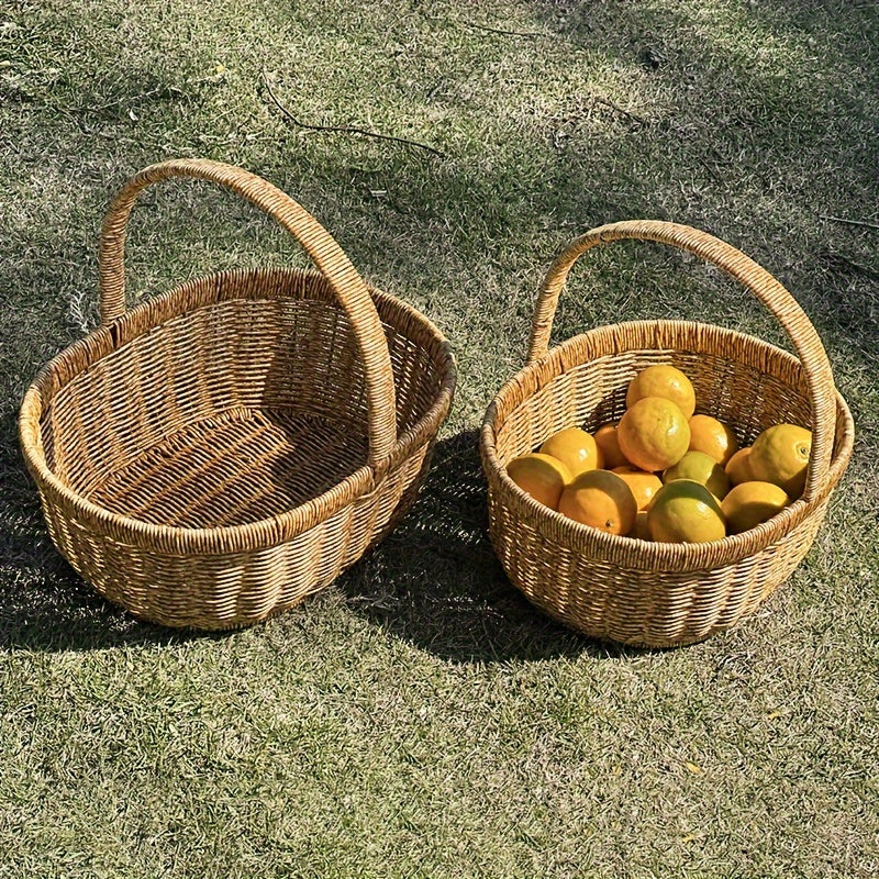 Oval Wicker-Style Market and Picnic Basket with Arched Handle in Medium or Large Size Options — image 6