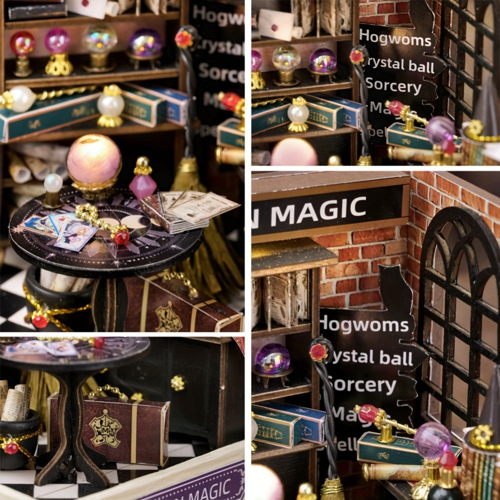 DIY Wooden Tiny House Kit with Dust Cover, Handmade Miniature Dollhouse Puzzle, 3 Themes Afternoon Tea Rotating Food House Mo