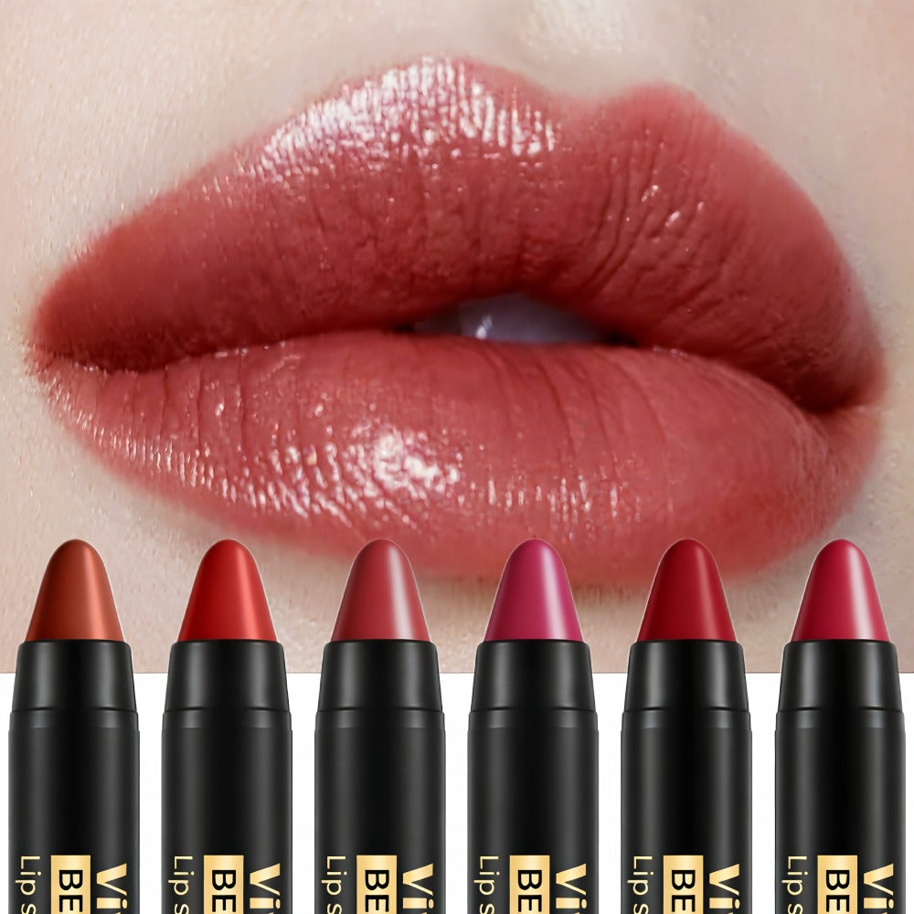 Six-Piece Lipstick Pen Set with Black-and-Gold Cases, Six Pictured Shades and 10.8 cm Stick Length — image 1