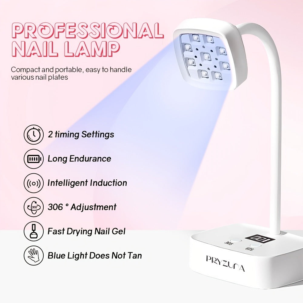Gooseneck Stand LED Nail Lamp with Nine Dual-Light Beads, LCD Base, Two Timers and Type-C Charging — image 3