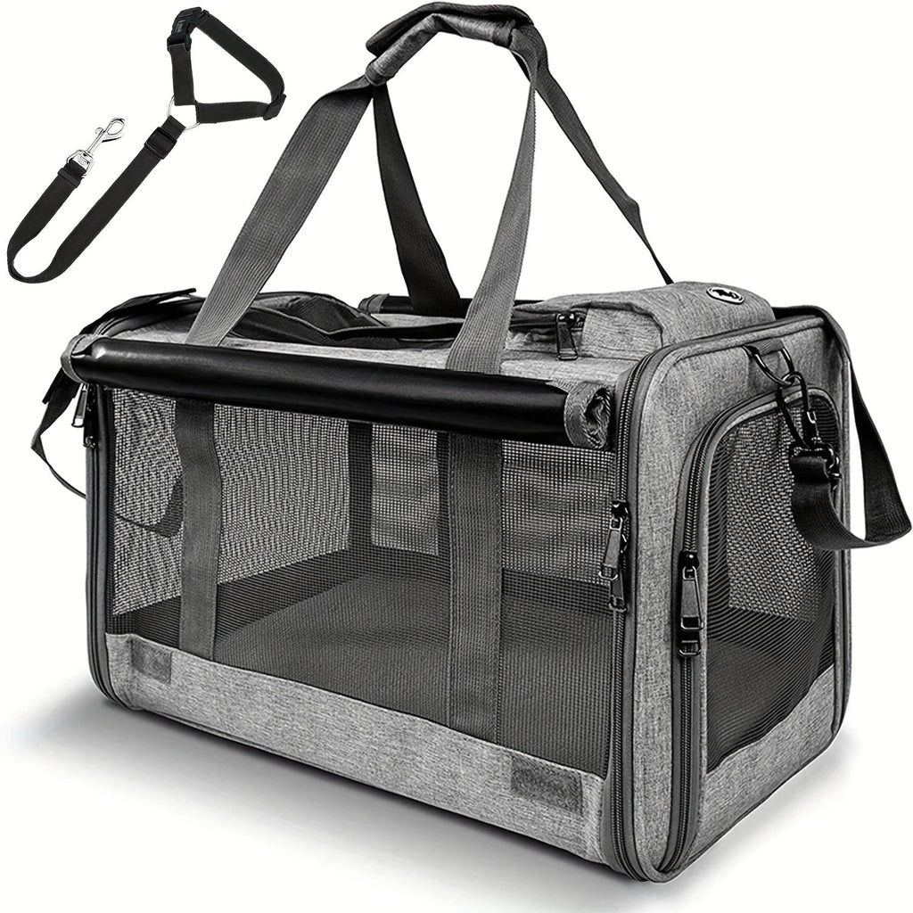 Foldable Pet Carrier Tote with Wide Mesh Panels, Zippered Access, Top Handles and Detachable Shoulder Strap — image 9
