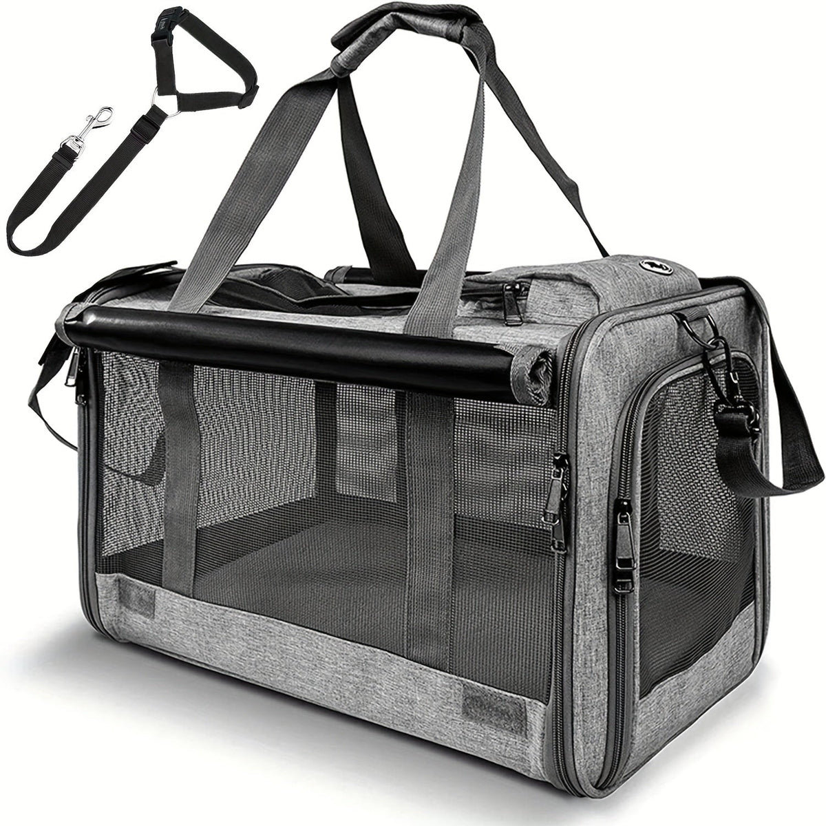Foldable Pet Carrier Tote with Wide Mesh Panels, Zippered Access, Top Handles and Detachable Shoulder Strap — image 9