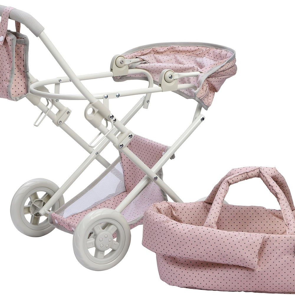 3-in-1 Baby Doll Stroller Set Pink Foldable Pram with Bassinet & Carry Bag with the Listed Color, Size or Set Options for Eve