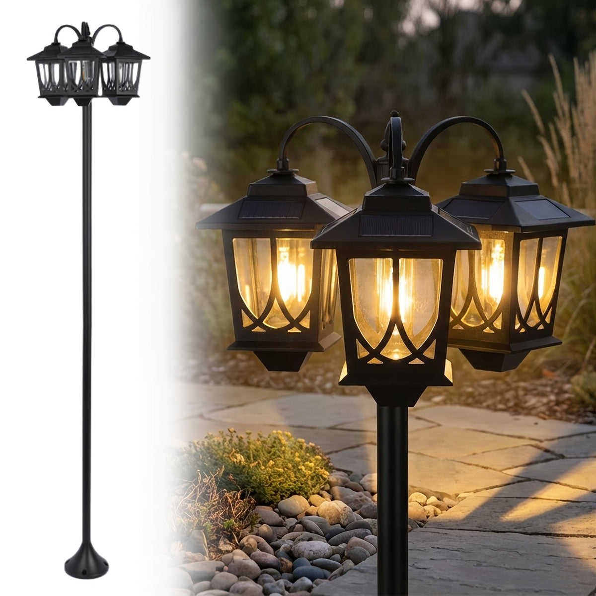 Three-Head Solar Lamp Post, Up to 73 Inches with Four Height Settings and 3000K Light Label — image 3