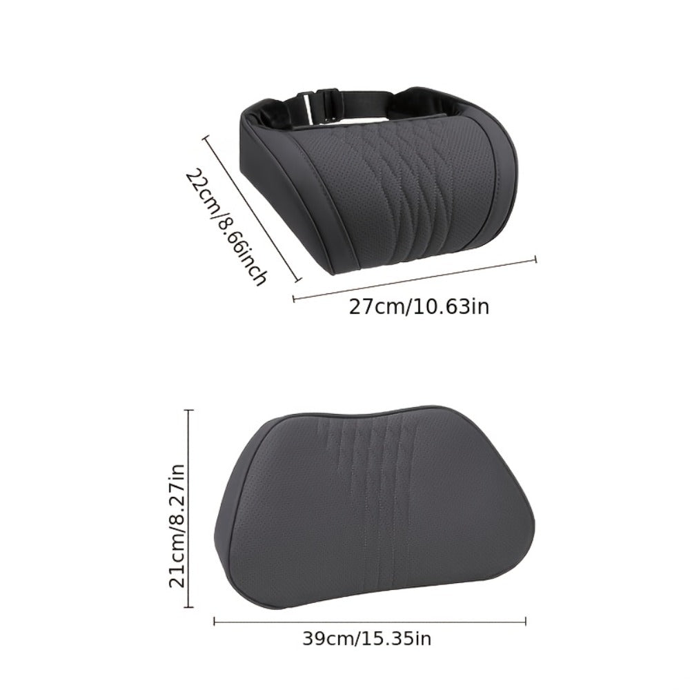 Car Neck Pillow Nappa Leather Headrest – Memory Foam Lumbar Support with Embroidery, All-Season Universal Car Interior Access